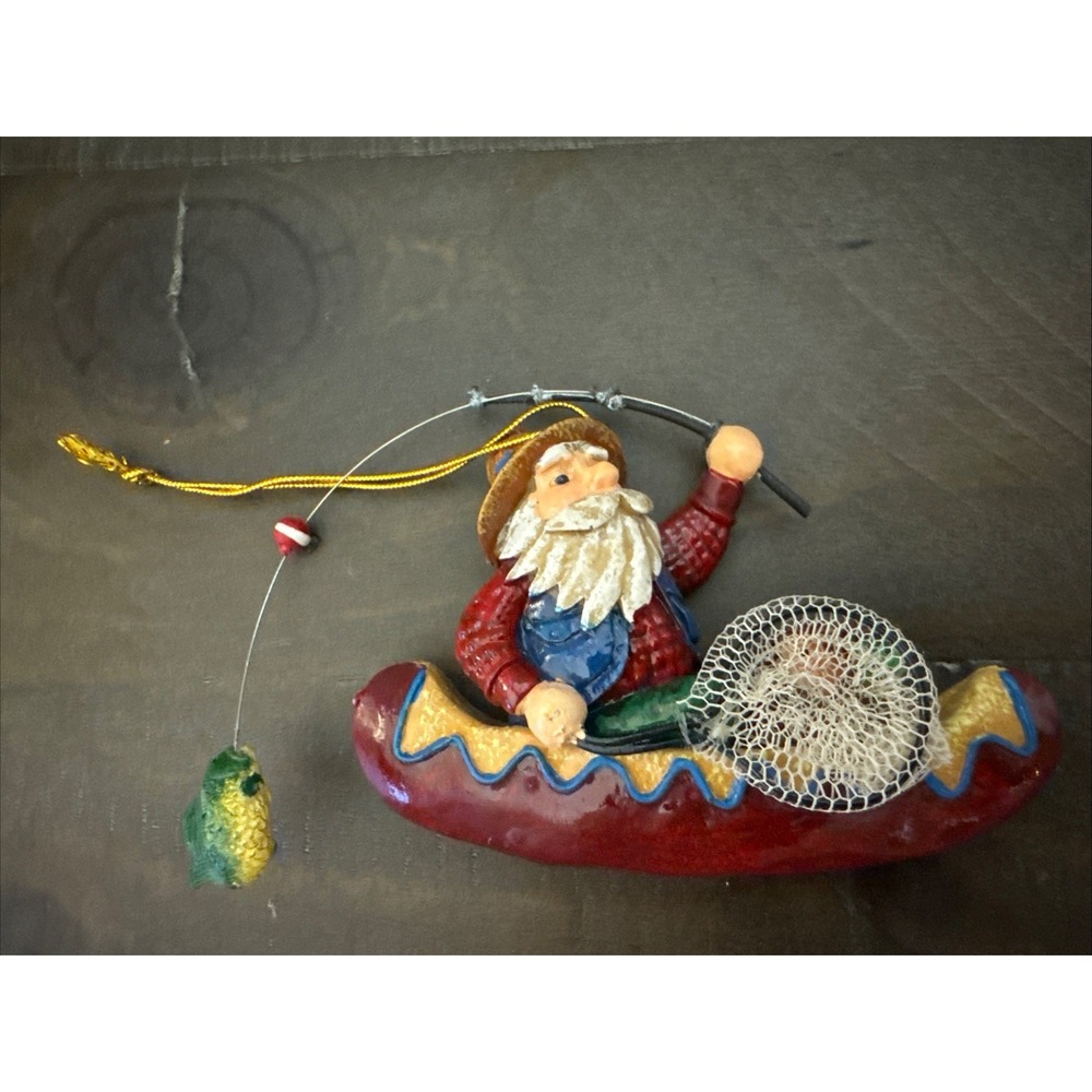 Santa Claus Fishing In A Canoe He Caught A Fish 4 Inches 3 x 5 Inches  ORN99